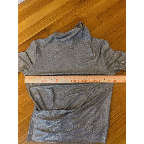 Clara Sun Woo Silver Glitter Metallic Long Sleeve Side Gathered Top Women's XS N - Picture 10 of 11